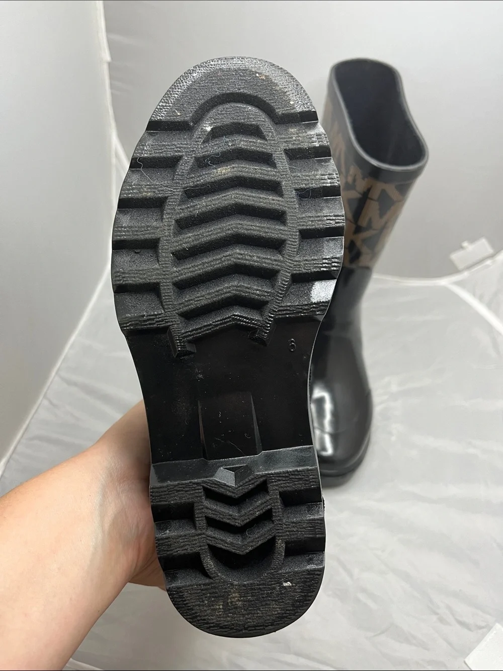 Michael Kors Signature MK Logo Rain Boots with Side Buckle - Size 6
